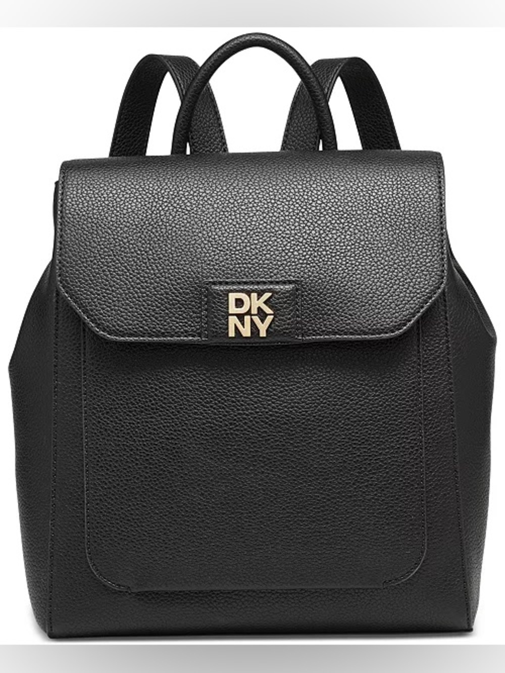 DKNY Robin Small Backpack Black Pebbled Faux Leather Gold Logo NWT Dust Bag - Picture 1 of 12